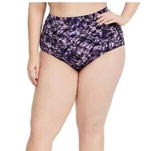 Torrid Swim Bikini Bottom Plus Size 1X New Purple Black Print Ruched Slimming